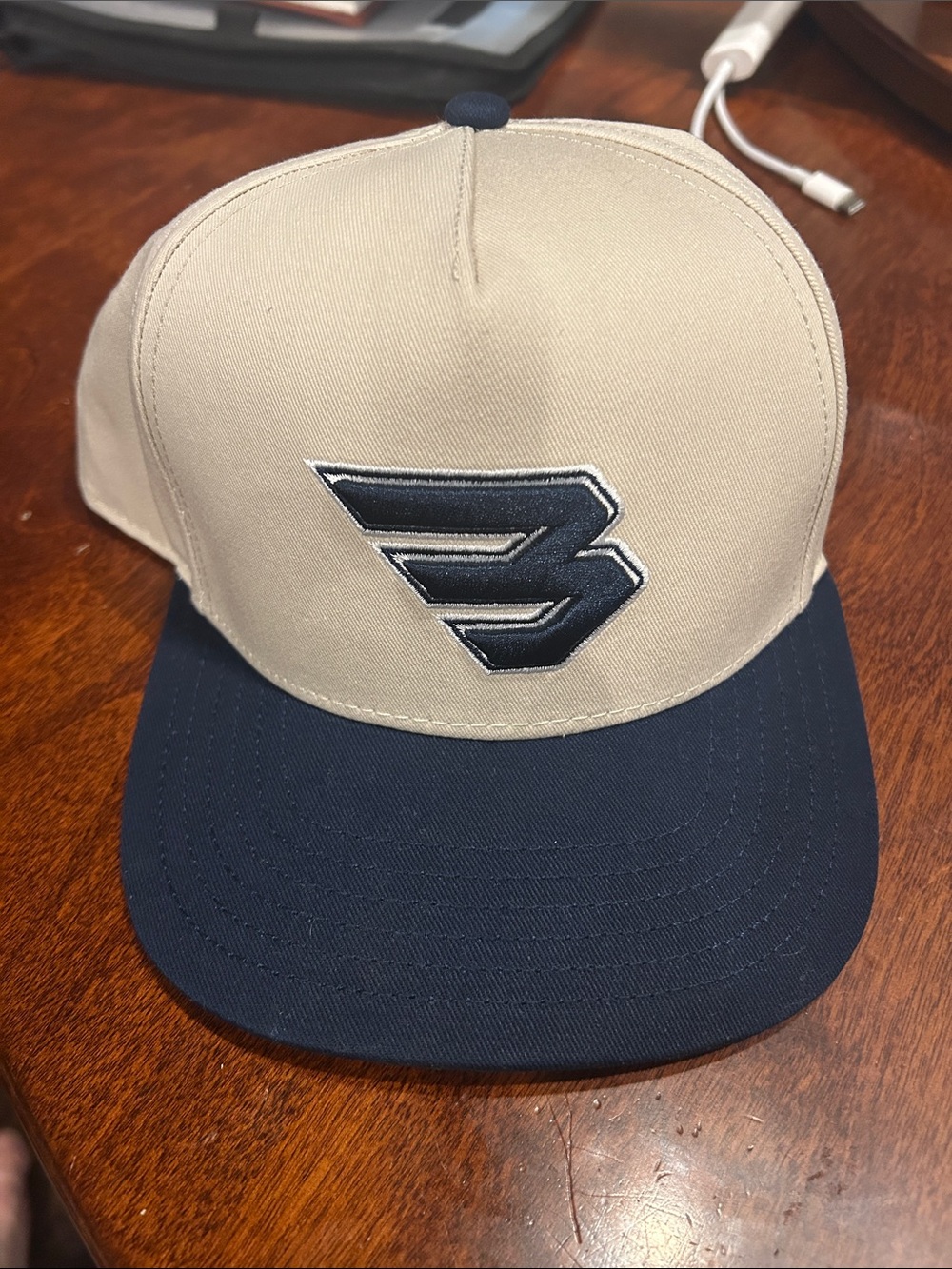 Burlebo Beige and Navy SnapBack  Cap O/S Brand New W/Tags